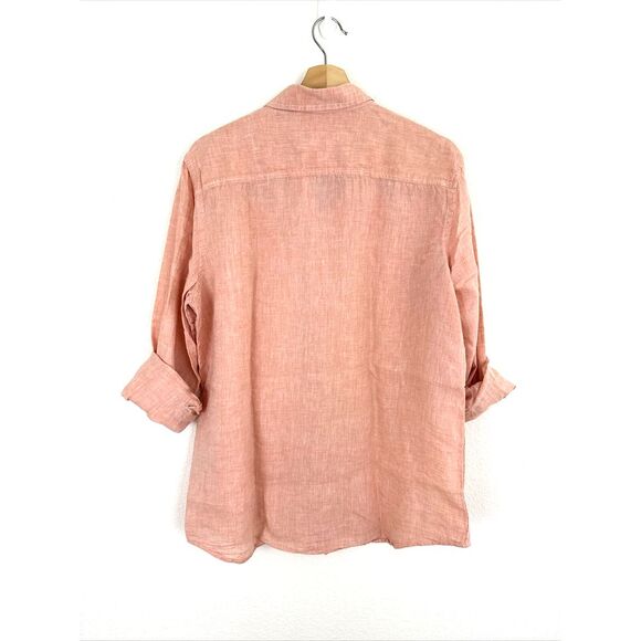 Tasso Elba Men's Shirt Top Size M 100% Linen Peach Long Sleeve Button Up - Picture 2 of 11